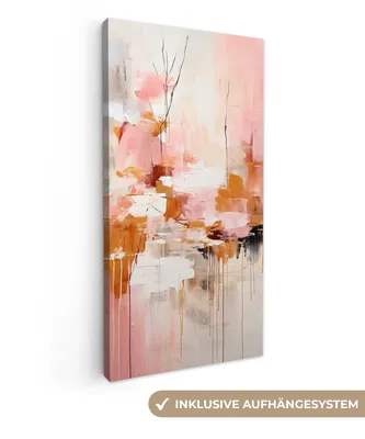Produktbild von MuchoWow® - Leinwandbilder - Farbe - Rosa - Orange - Abstrakt - Kunst, Wandbild, Wanddeko Bilder Wohnzimmer, 40x80 cm