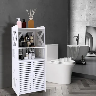 Produktbild von Wasserdichter Badezimmerschrank,PVC Freistehender Aufbewahrungsschrank mit 2 Tür,Side Storage Organizer Schrank für Wohnzimmer,Schlafzimmer 40x25x90cm