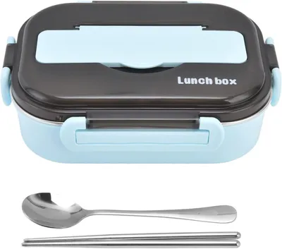 Productafbeelding van Lunchbox van 304 roestvrij staal, 1000 ml, met 2 compartimenten, inclusief bestek, geschikt voor kantoor en school