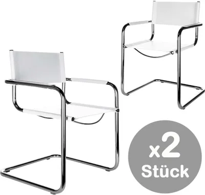 Produktbild von 2x Denver Freischwinger Klassiker  Besucherstuhl Leder weiß, Material:Premium
