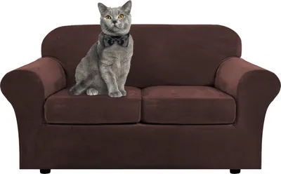 Obrázek produktu pro 3 kusy sametového strečového potahu na pohovku Loveseat Cover Chránič nábytku s elastickým spodním neklouzavým tlustým omyvatelným potahem na pohovku (2 sedadla, tmavě hnědá)