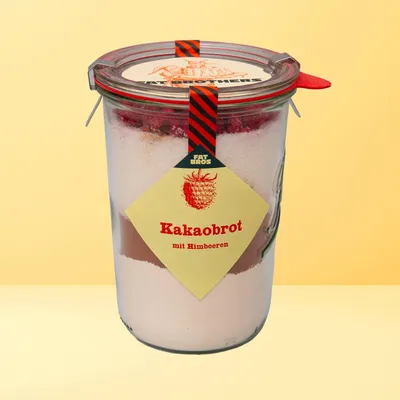 Produktbild von Kakaobrot mit Himbeeren Backmischung im Weck-Glas