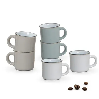 Produktbild von Moderne Keramik Espresso-Tassen 6er Set weiß beige grau 50 ml