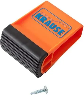 An orange plastic foot cap with a black ribbed edge, and a single screw below it, on a white background.