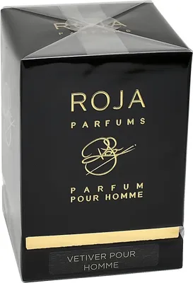 A black perfume box with gold lettering, sealed in plastic.