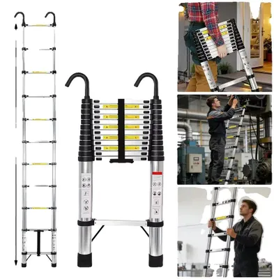 Obrázek produktu pro Teleskopický žebřík, hliníková slitina, přenosný design, 5,1 m s háky