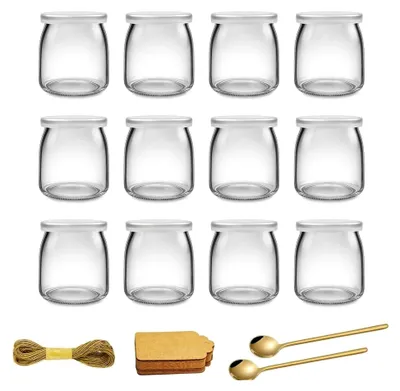 Produktbild von Joghurtgläser Mit Deckel,dessertgläser,dessertgläser Mit Deckel,Glas, Mit Deckel,Inklusive Deckel, Löffel, Schnur Und Etikett, Für Marmelade, Honig, Desserts, Kerzen,12 Stück