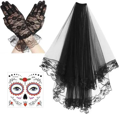 Produktbild von Allecto Plus – Halloween-Dekoration für Damen, Schleier für Halloween und den Tag der Toten (Día de los Muertos)