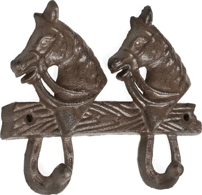 Produktbild von Moritz Wandgarderobe Pferde Pferdeköpfe Garderobenleiste 2 Haken Gußeisen Kleiderhaken Garderobenhaken Vintage