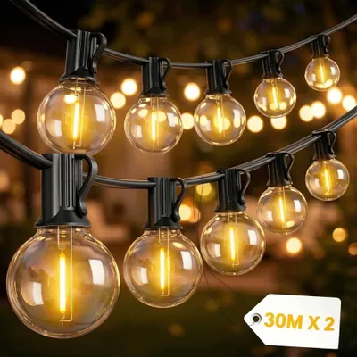 Productafbeelding van Yuucio 60 meter lichtketting voor buiten, model G40, IP44, met meer dan 100 breekvaste lampen, 2700K