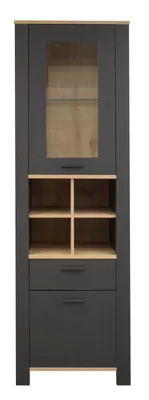 Produktbild von FURNARO Standvitrine Nele Vitrine Vitrinenschrank B/H/T: 63x203x44 cm, Farbe:Anthrazit matt lack/ asteiche