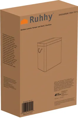 Image de Panier à linge Aspect naturel du bambou Panier à linge hygiénique avec couvercle Poignée & sac à linge 2 compartiments 100L 24269
