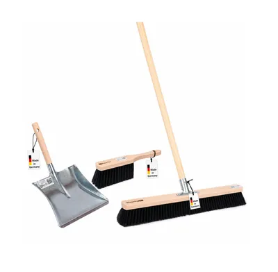 Produktbild von BawiTec Saalbesen Komplett Set 60 cm mit Handfeger, Kehrschaufel & Stiel Kehrset Besenset