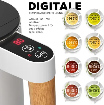 Produktbild von Balter Wasserkocher Edelstahl mit Temperatureinstellung 1,5L, 2200W, BPA-frei, LED-Display, Temperaturwahl 45°C-100°C, Abschaltautomatik, Weiß, Leise