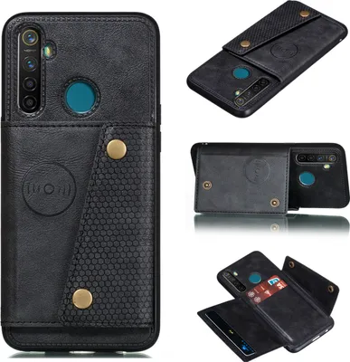 Produktbild von Für OPPO Realme 5/5 Pro Mobile Telefon Shell Buckle Schließung Geldbörse Design Overall Schutz Smartphone Cover schwarz