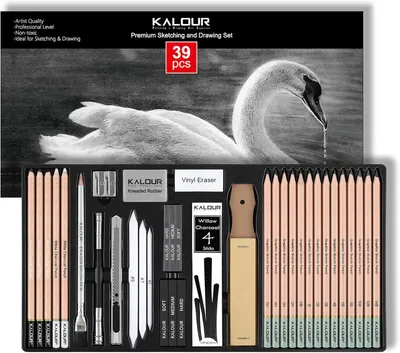 Obrázok produktu pre Sada ceruziek 39 dielna, čierna a biela, na kreslenie