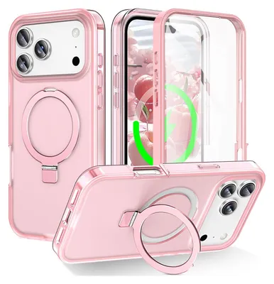 Produktbild von Für Apple iPhone 17 Pro Max Frosted Skin Feel MagSafe Ring Halterung 360-Grad Hülle Rosa