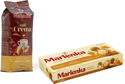 Zdjęcie produktu dla MARLENKA® Duopack – Kulki miodowe z orzechami włoskimi (1 × 235 g) + Café Crema (1 × 500 g) – ziarna kawy