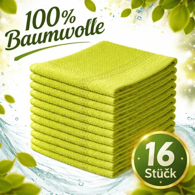 Produktbild von 16 Waschhandschuhe Waschlappen Seiftuch Seiflappen Gesichtstuch Baumwolle Grün