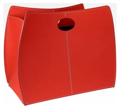 Produktbild von Design Vanda Zeitungsständer aus Leder, Zeitschriftensammler, Zeitungskorb, Bücherkorb, für Zuhause, Büro, Hotel, Hergestellt in Italien. (Rot)