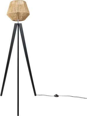 Produktbild von Stehlampe Modern Wohnzimmer Schlafzimmer Rattan Optik Boho Korb Stehleuchte E27 Lampenschirm Natur (Ø33 cm) Lampenfuß Stehleuchte Schwarz