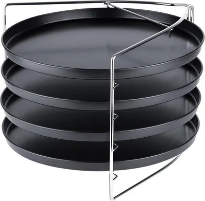 Immagine prodotto di Vassoio per pizza rotondo da 28 cm, set da 5 pezzi, griglia da forno, acciaio inossidabile, per 4 pizze