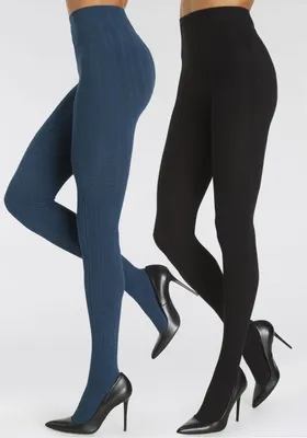 Produktbild von LASCANA Strickstrumpfhose 2 -teilig 1x schwarz, 1x petrol Größe 36/38