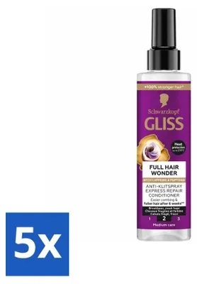 Produktbild von 5 x Gliss Full Hair Wonder Anti-Klit Spray für volleres Haar 200 ml - Vorteilspackung - 5 Stücke