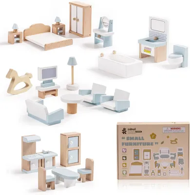 Zdjęcie produktu dla Meble do domku dla lalek 23 sztuk, drewniane meble miniaturowe, do domku, zabawka dla dzieci
