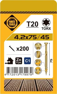 Productafbeelding van Terrasschroef T20, 4,2 x 75 mm, geleefd zink (200 stuks)