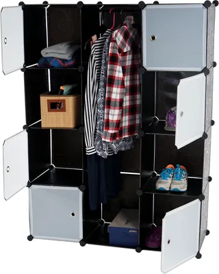 Produktbild von Regalsystem Cairns T307, Steckregal Garderobe Kleiderschrank, 8 Boxen je 36x36x36cm schwarz