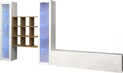 Immagine prodotto di Dmora Parete Attrezzata Atella 30x350x180h cm Bianco Lucido, 21 Vani Apertura Battente e a Ribalta  Italy