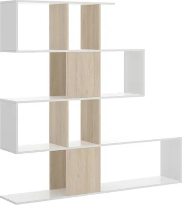 Produktbild von Bücherregal Dkala, Mehrzweck-Büroregal, Bücherregal mit 4 Regalen, 145 x 29 x 145 cm, Weiß und Eiche