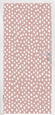 Produktbild von MuchoWow® Türtapete Selbstklebende Türfolie Polka dots - Weiß - Rosa 95x235 cm Türposter Türaufkleber Klebefolie Türklebefolie - XXL-Poster - Türtapeten - Türplakaten