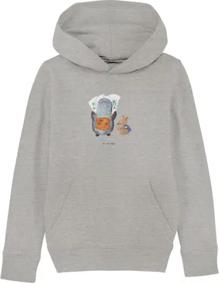 Produktbild von Mr. & Mrs. Panda Kinderpullover Pinguin & Maus Wanderer 12-14 Jahre (152/164) - Heather Grey - Geschenk, Sweatshirt, Kapuzenpulli, Kapuzenpullover, Pullover, Pulli