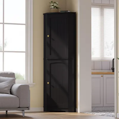 Produktbild von Flieks Eckschrank mit 2 Türen und verstellbaren Einlegeböden Aufbewahrungsschrank 42x42x166cm, Sideboard für Küche, Esszimmer, Wohnzimmer, Schwarz
