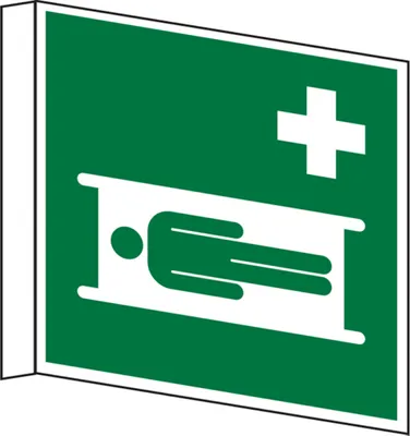 Produktbild von Dreifke® Rettungszeichen, Krankentrage E013 Fahnenschild | PVC langnachleucht...
