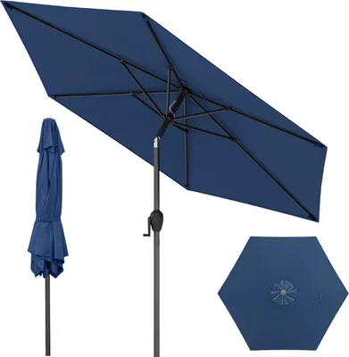 Immagine prodotto di KOMFOTTEU φ2,3 m Ombrellone da giardino con doppio tetto, ombrellone inclinabile con manovella e 6 stecche, ombrellone da mercato per terrazza, balcone
