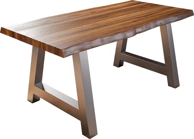 Produktbild von Esszimmertisch 280x100 cm Alicante, Baumkantentisch nussbaumfarben, Akazienholz massiv, A-Gestell aus Metall Silber