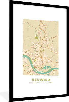 Produktbild von MuchoWow® Gerahmtes Poster Vintage - Karte - Neuwied - Stadtplan - Grundriss 60x90 cm - Poster mit Schwarzem Bilderrahmen Wandposter Rahmen Foto Bilder - Dekoration - Wandposter Wohnzimmer - Hochwertig