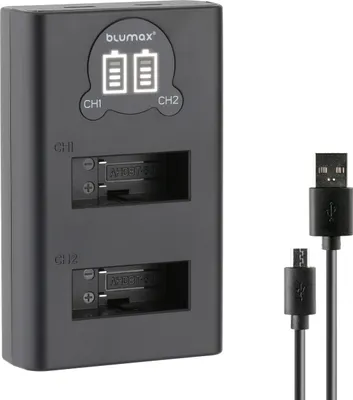 Produktbild von Blumax Dual LCD Ladegerät | für GoPro Hero 5/6/7/8 Laden über USB-C oder Micro-USB