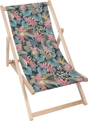 Immagine prodotto di Lettino pieghevole in legno Dreamroots, fino a 130 kg, lettino pieghevole con regolazione dell'inclinazione dello schienale in 3 fasi, Foglie tropicali scure