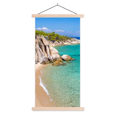 Produktbild von MuchoWow® Textilposter Meer - Strand - Sommer 40x80 cm mit holzfarbenen Rahmen - Wohnzimmer