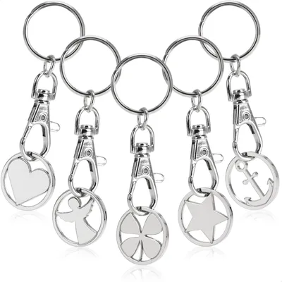 Produktbild von Metallene Schlüsselhänger mit Karabiner und Chip, 5 Stück, glückbringend