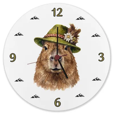 Produktbild von Capybara mit alpenländischem Trachtenhut Wanduhr aus Alu
