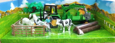 Produktbild von Farmset Traktor mit Holzlader und Tieren aus Kunststoff