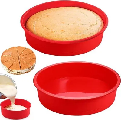 Produktbild von Silikon Cakeform 20 cm 2 Stück - Runde Backform für Low-Bake-Cake - Wiederverwendbar und Antihaftbeschichtung - Käsekuchen und Regenbogenkuchen