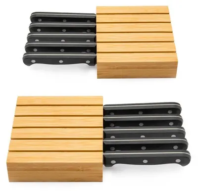 Immagine prodotto di Cassetto porta coltelli, 2 pezzi, per 10 coltelli, in bambù, con fondo antiscivolo