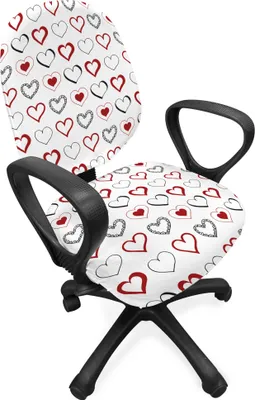 Produktbild von ABAKUHAUS Liebe Bürostuhl Schonbezug, Doodle Hipster Romantik, dekorative Schutzhülle aus Stretchgewebe, Rubin Schwarz Weiß