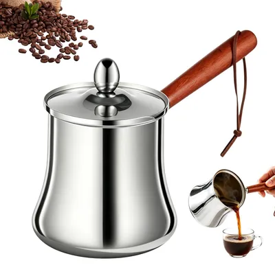 Türkische Kaffeekanne 720 ml Edelstahl mit Holzgriff